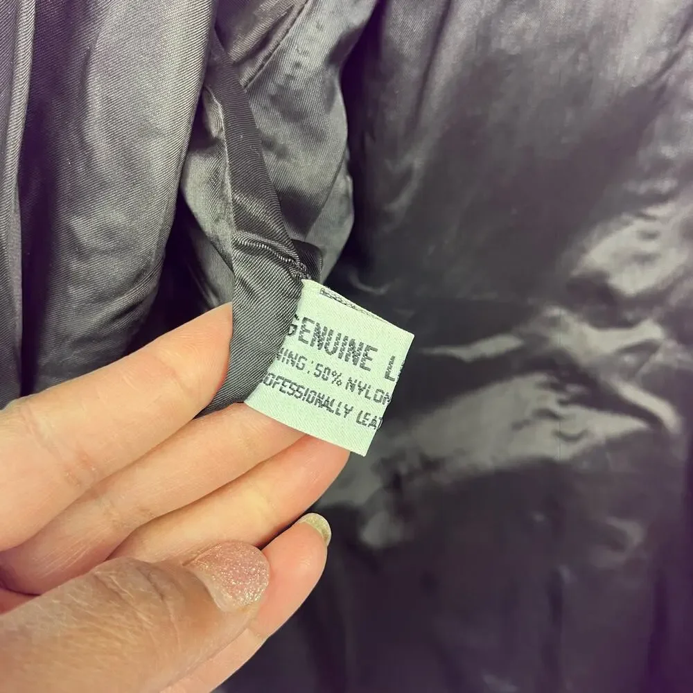 Vintage LNR Leather Patch Quilt Jacket Medium Length Petite Button Shoulder Pads